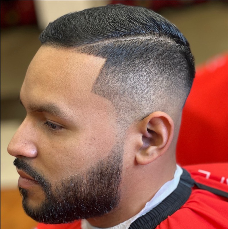 Comb over fade with beard